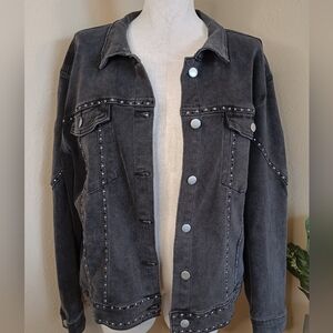 Fashion Nova Embellished Black Denim Jacket 3X